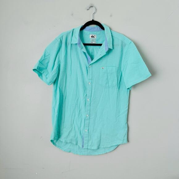 Quicksilver Modern Fit Teal Short Sleeve Button Up Men’s Size Large - Picture 1 of 10